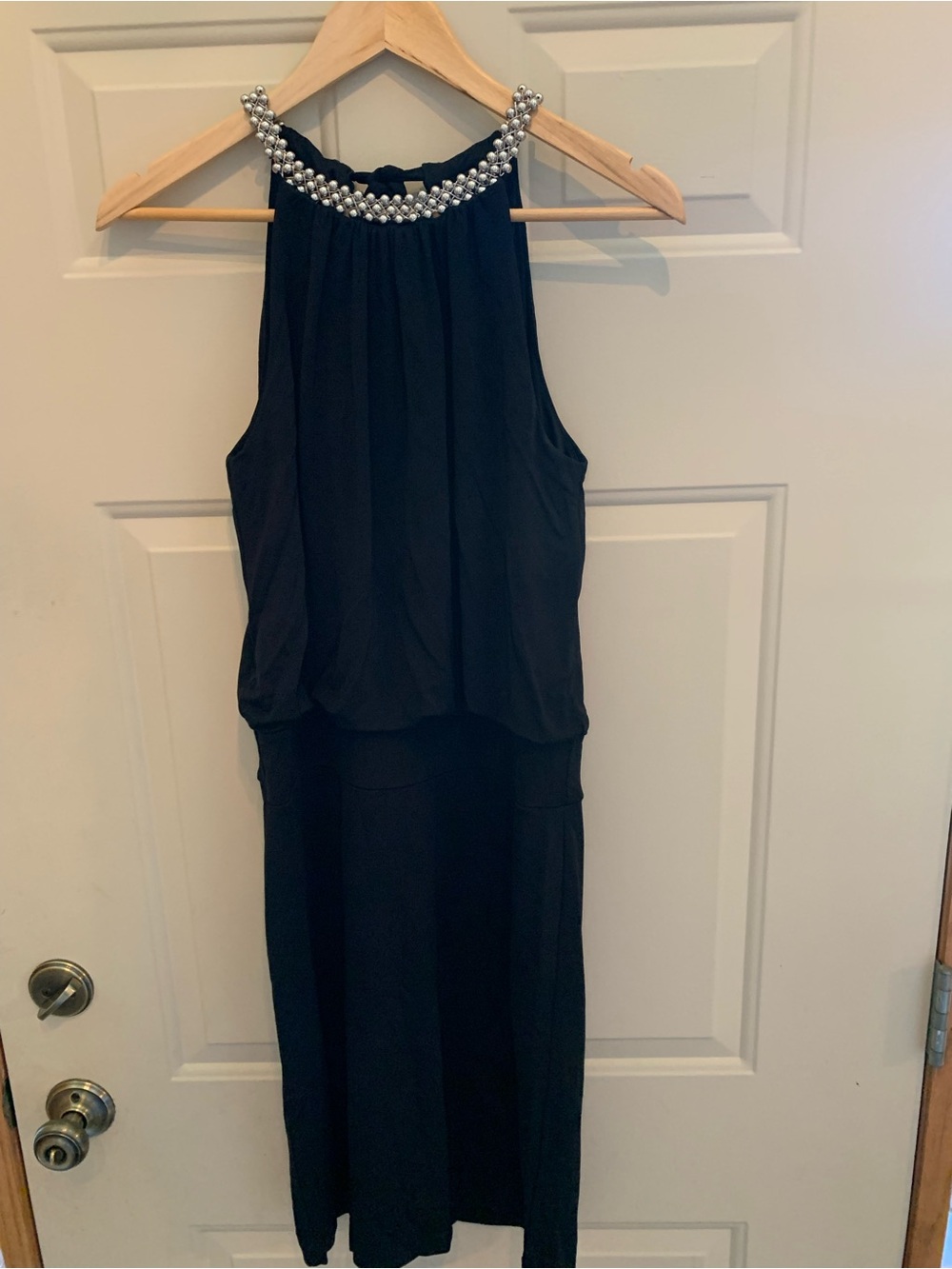 White House Black Market Black Dress with beaded neckline - Sleek Sleeveless